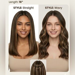 Premium 16” Hair Extensions - Dark Brown w/blonde highlights